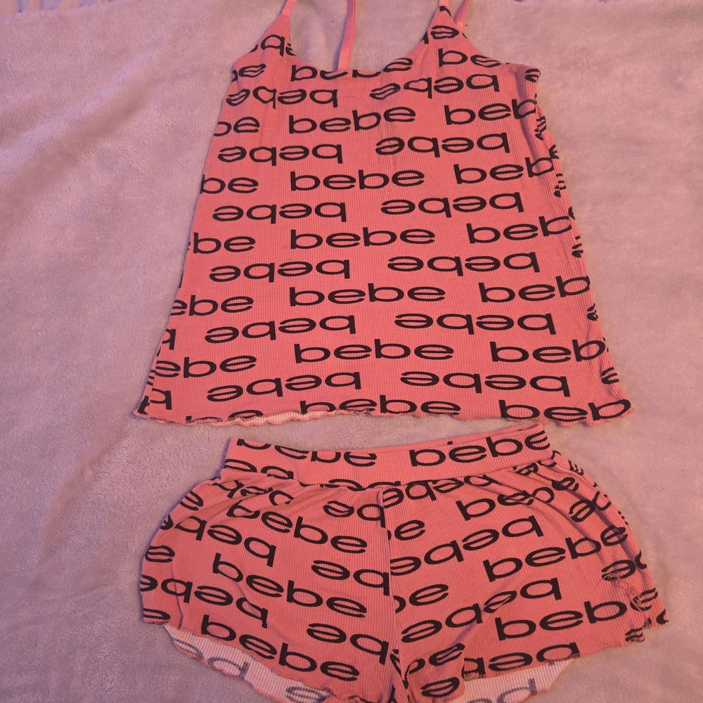 Bebe Pink Logo Tank and Shorts Set